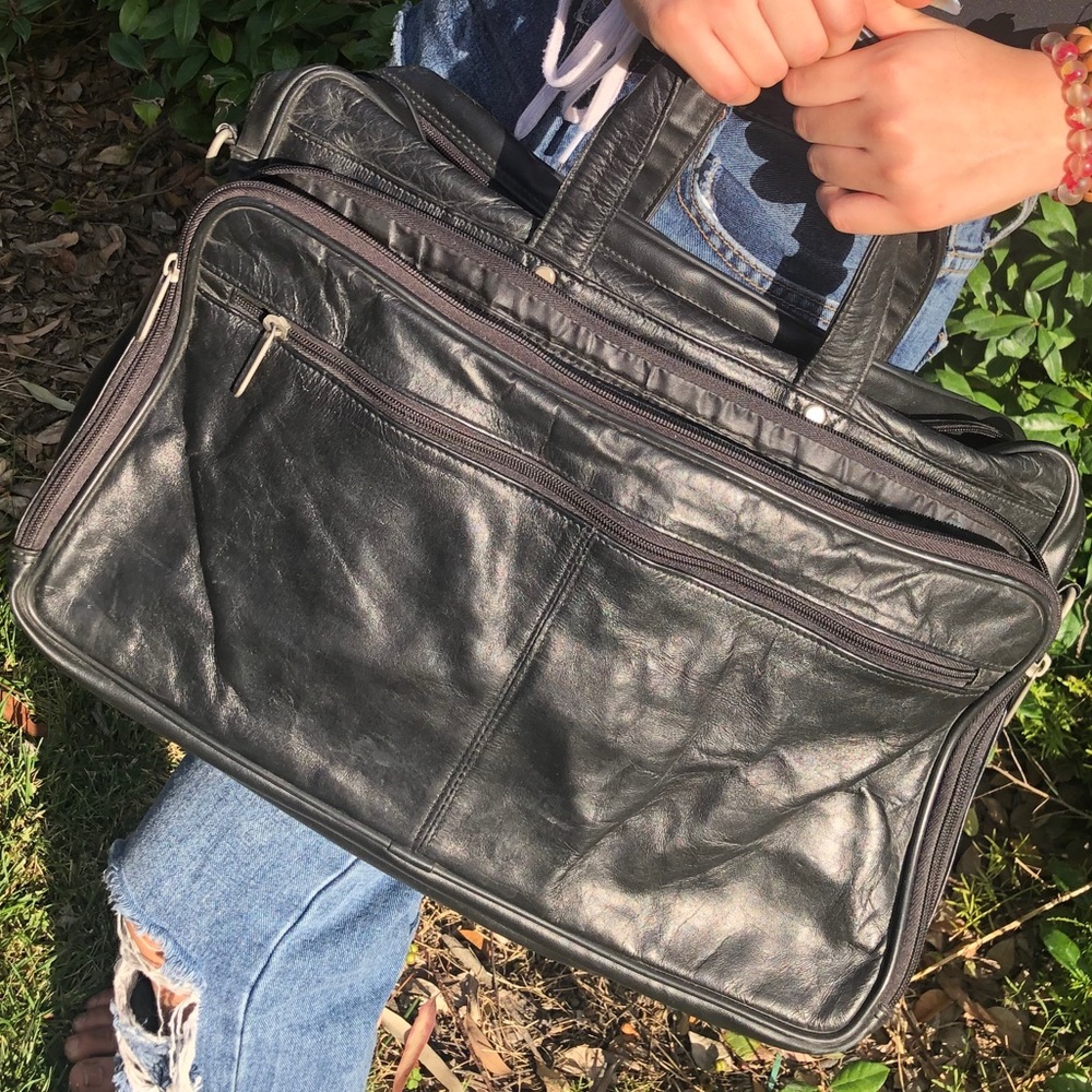 Unisex Black Leather laptop/briefcase bag